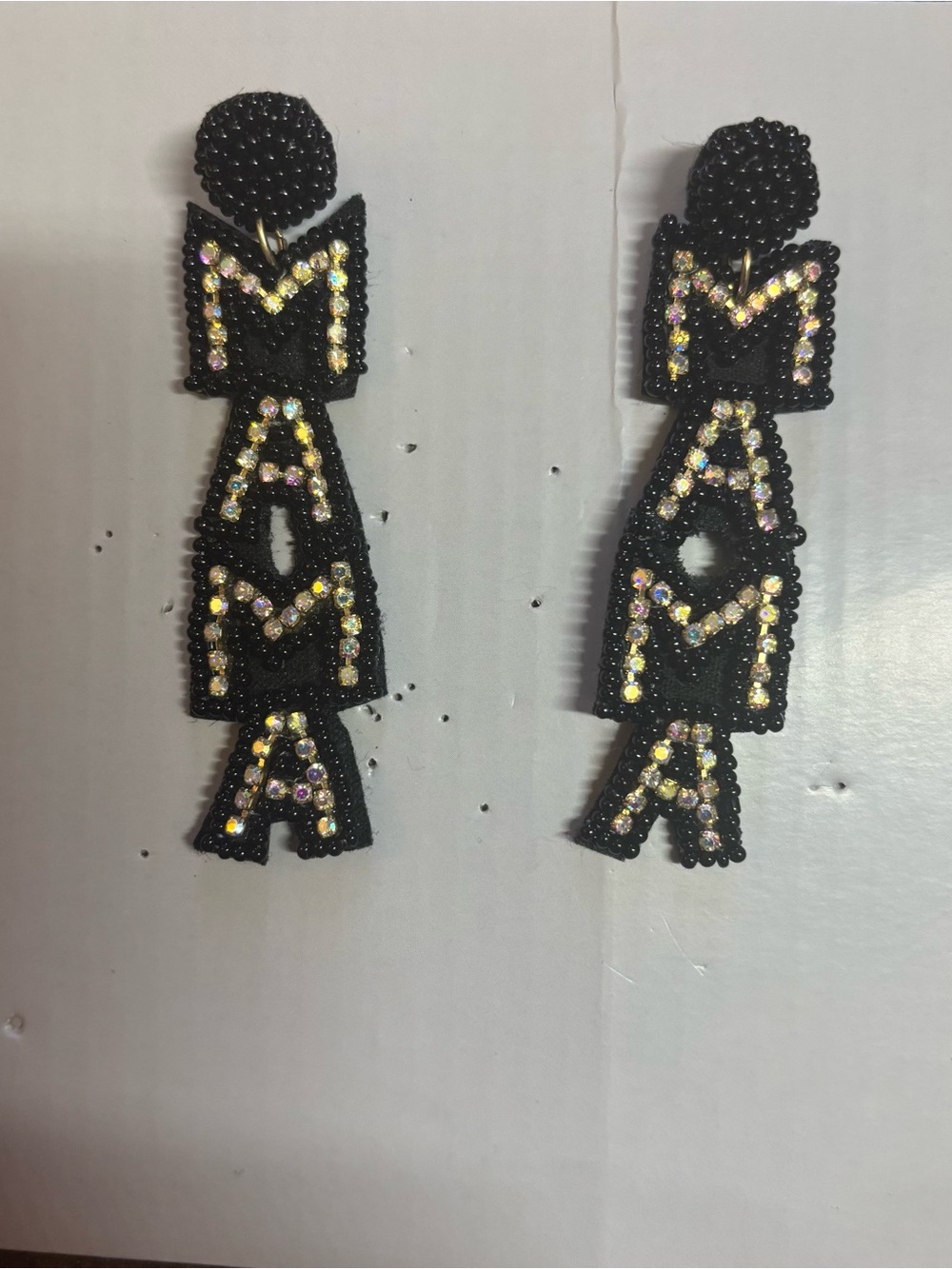 Black 'MAMA' Beaded Statement Earrings